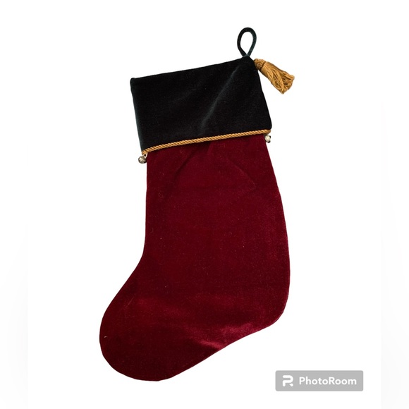 Christmas holiday velvet stocking with tassel and bells - Picture 3 of 7